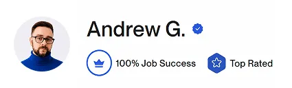 Профіль Upwork Андрія Грома — веб-дизайнер і бренд-дизайнер, 100% Job Success та Top Rated
